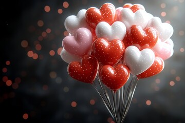Poster - valentine background with red hearts, generative ai design