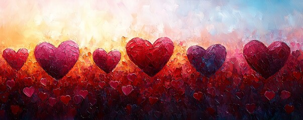 Poster - Panoramic abstract background showcasing Valentine's Day hearts through