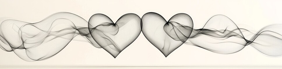 Poster - continuous line drawing of two hearts on a transparent background, designed as a valentine's day ban