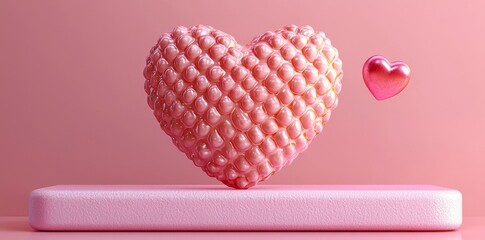 Poster - Valentine's day stage podium mock-up with heart product display in 3D rendering