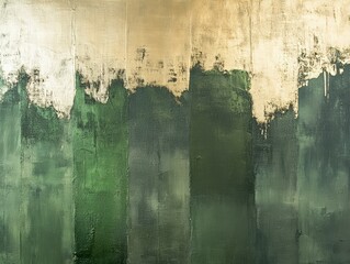 Poster - Abstract painting with green and gold hues, evoking a sense of nature and tranquility.