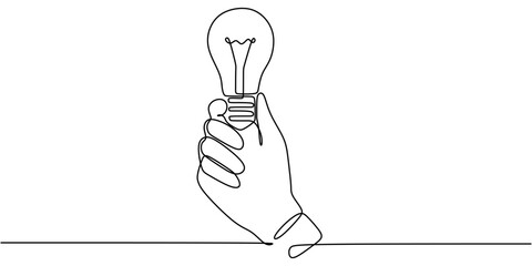 Wall Mural - continuous one line drawing of a hand holding a light bulb, representing inspiration and enlightenme