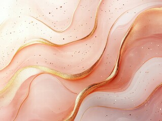 Poster - Abstract design featuring soft pink waves with golden accents and a shimmering texture.