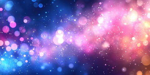 Poster - A vibrant cosmic background with colorful bokeh effects and starry elements.