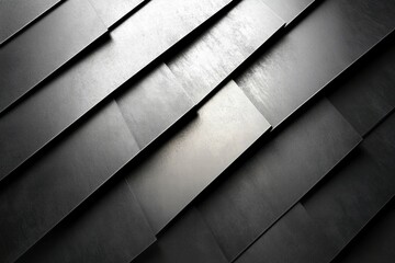 Poster - Abstract arrangement of dark, textured panels with varying angles and light reflections.