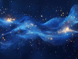 Poster - A cosmic scene featuring swirling blue waves and shimmering stars, evoking a sense of wonder.