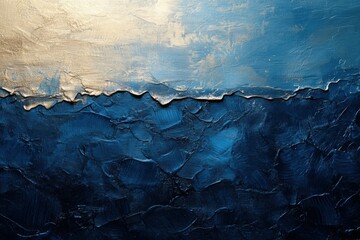 Poster - Abstract artwork featuring textured blue and gold layers, evoking a serene oceanic landscape.