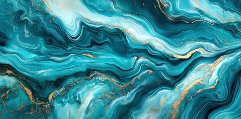 Poster - Abstract swirling patterns in turquoise and gold create a fluid, artistic background.