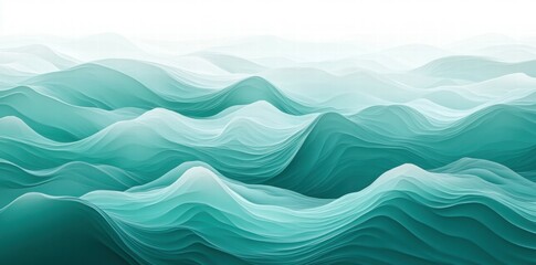 Poster - Abstract waves in varying shades of teal create a serene and calming visual effect.