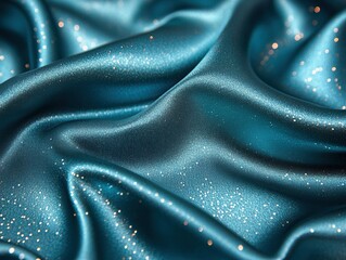Poster - A close-up of shimmering teal fabric with a smooth texture and sparkling details.