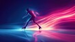 © Almahyra - Energetic figure skater gliding on ice, vibrant light trails.