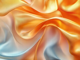 Poster - A close-up of flowing silk fabric in orange and light blue hues, showcasing texture and movement.
