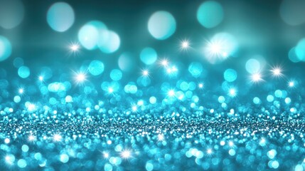 Poster - A shimmering turquoise background with sparkling bokeh effects, ideal for design and decoration.