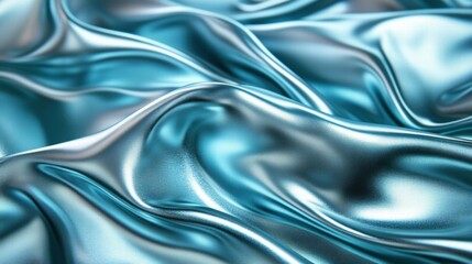 Poster - Close-up of smooth, shimmering blue fabric with flowing textures.