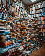 Poster - Futuristic Digital Library Featuring Floating Shelves and Books, Representing the Shift in Knowledge Storage