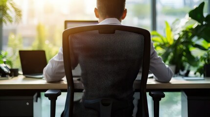 Leinwandbilder - Office workers using ergonomic chairs to reduce the risk of back pain and herniated discs.