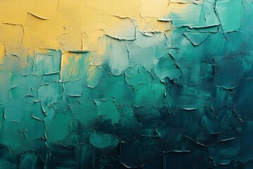 Aufkleber - Abstract painting with textured layers of teal and yellow, evoking calmness and depth.