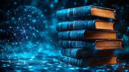Poster - A stack of books positioned against a vibrant, abstract backdrop, representing knowledge and learning