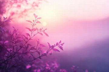 Poster - A serene landscape with purple foliage and a soft sunset glow.