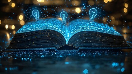 Poster - An open book with a light bulb icon embodies the concepts of innovation, learning, and fresh ideas in education, writing, or the pursuit of knowledge