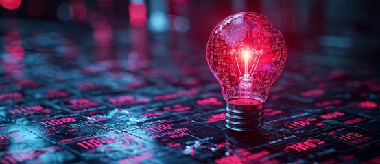 Poster - A digitally lit light bulb containing a low poly stock market candlestick