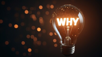 Poster - Light Bulb Glowing with Word Why Illuminated on Dark Background
