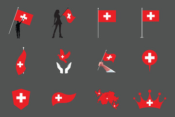 Wall Mural - Flag of Switzerland Set, Original and simple Switzerland flag Bundle, vector illustration of Switzerland flag Collection
