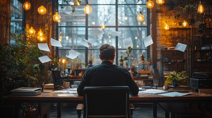 Poster - A 3D-rendered study scene with a student seated at a desk, enveloped by floating digital books and notes, represents the future of learning