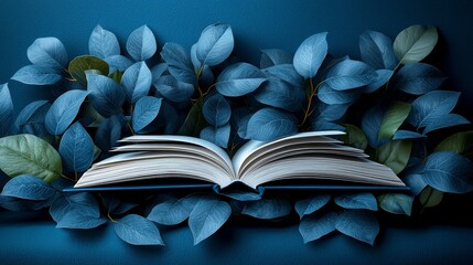 Poster - On a dark blue background, an open book with blank pages is displayed