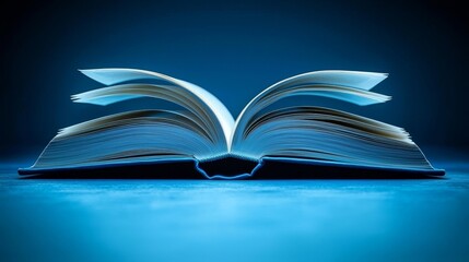 Poster - An open book with blank pages placed against a dark blue backdrop