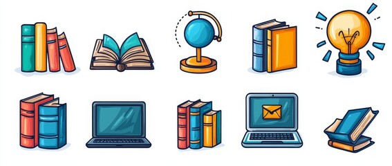 Poster - A collection of line art icons focused on education, learning, and knowledge