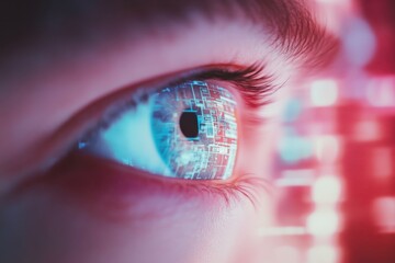Poster - Innovative close-up of a human eye with digital patterns for technology concept