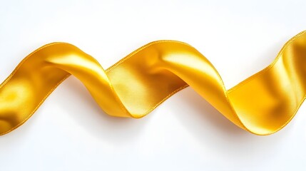 Wall Mural - A smooth, wavy yellow satin ribbon on a white background, ideal for decoration or gifts.