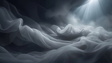 Poster - Draped fabric in ethereal light, creating a dreamy, abstract landscape.  Soft, flowing textures.
