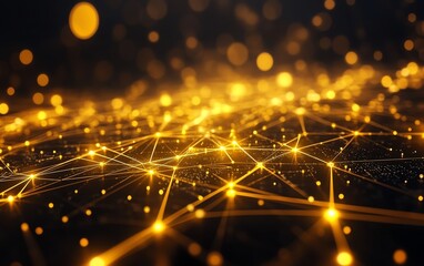 Aufkleber - Abstract circuit board background with glowing yellow lights connected by dynamic lines and paths, symbolizing the essence of technological development