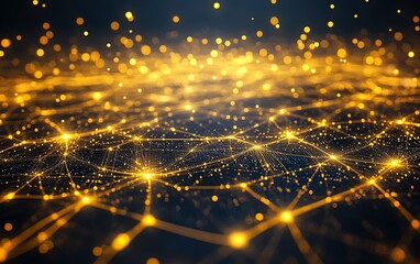 Aufkleber - Abstract circuit board background with glowing yellow lights connected by dynamic lines and paths, symbolizing the essence of technological development