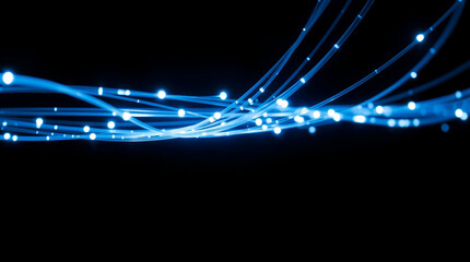 Poster - Abstract blue glowing lines and particles