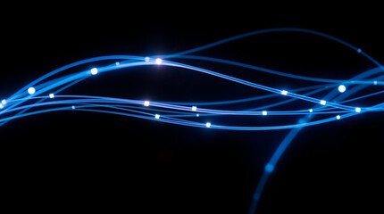 Poster - Abstract blue glowing lines on black background