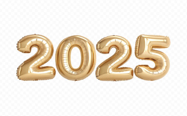 Poster - abstract 3d 2025 text made with high resolution different premium golden colour hellium in topview balloons isolated on white background