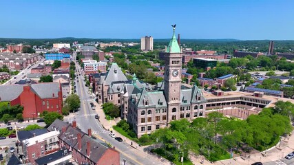 Canvas Print - Lowell City Hall and downtown aerial view in historic city center of Lowell, Massachusetts MA, USA.