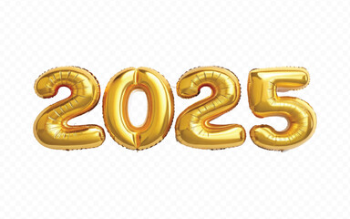 Poster - abstract 3d 2025 text made with high resolution different premium golden colour hellium in topview balloons isolated on white background
