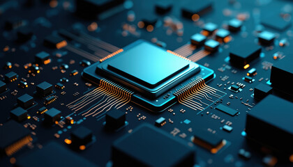 Poster - dual-layer processor on circuit board: a dual-layer processor on a circuit board, representing advan