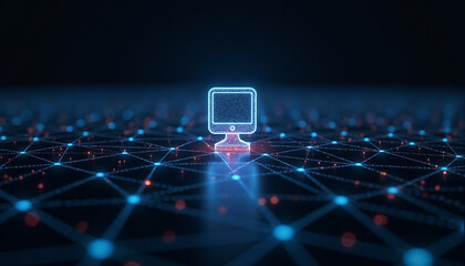 Aufkleber - Monitor Icon with Network Connectivity: A monitor icon integrated within a network, symbolizing digital communication and connectivity in a modern environment.