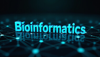 Poster - bioinformatics text in digital network: the term bioinformatics highlighted within a connected grid,