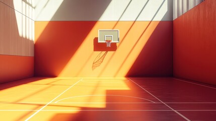 Wall Mural - Sunlit empty indoor basketball court.