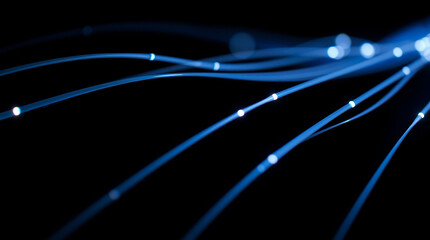Poster - Abstract blue glowing lines on black background