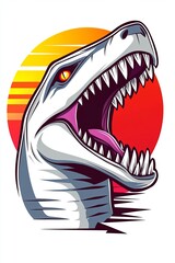 Wall Mural - A roaring white Tyrannosaurus Rex head against a retro sunset.