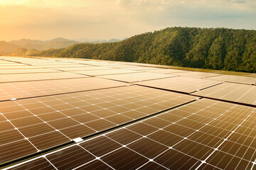 Wall Mural - solar panels on top mountain. large construction. clean energy. energy supply, distribution of energ