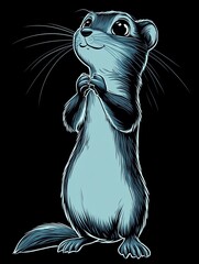 Wall Mural - Adorable cartoon weasel standing on hind legs, looking up with paws together.