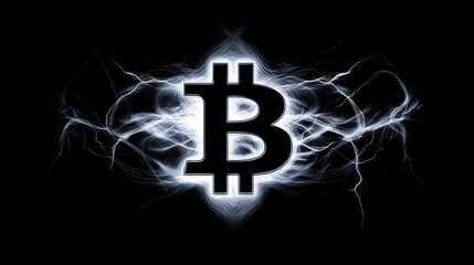 Poster - Illuminated Bitcoin Symbol Surrounded by Electric Energy Background